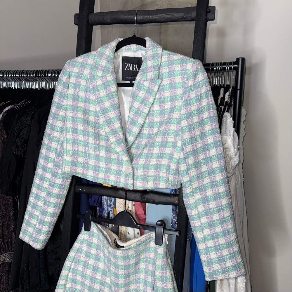 Zara Pastel Plaid Cropped Blazer and Skort Set - Picture 9 of 17